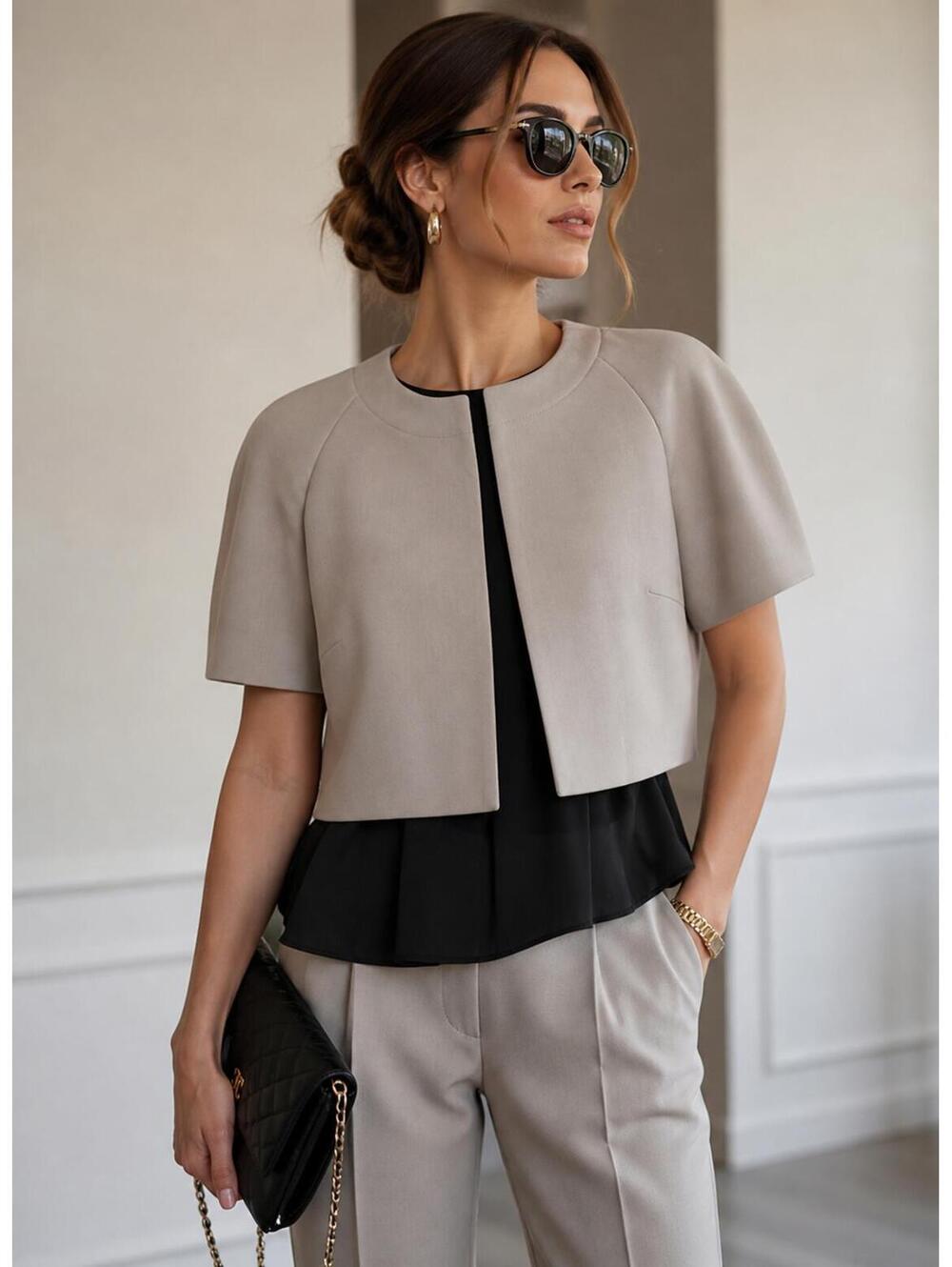 NWT Elisabetta Franchi Cropped Jacket Gray Short Sleeve IT 46